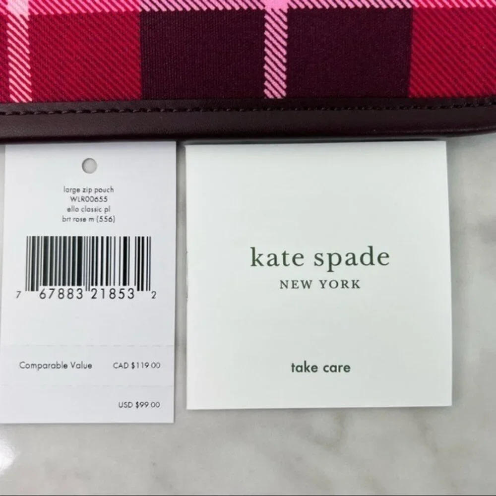 Kate Spade Ella Plaid Large Zip Pouch